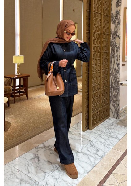 Betül Duman'ın Tercihi Gwen Tensel Denim Pantolon Koyu Mavi