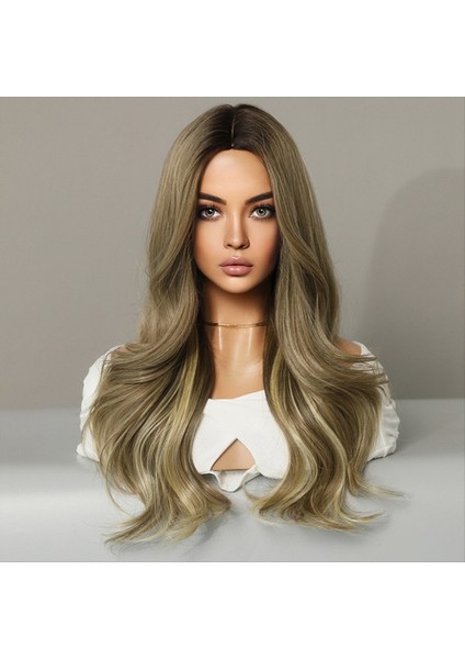 Kahverengi Sarışın Vurgu 63CM Avrupa Peruk Uzun Kıvırcık Saç Ortamı Ayrılmış Tam Baş Peruklar (Yurt Dışından) indirimleri