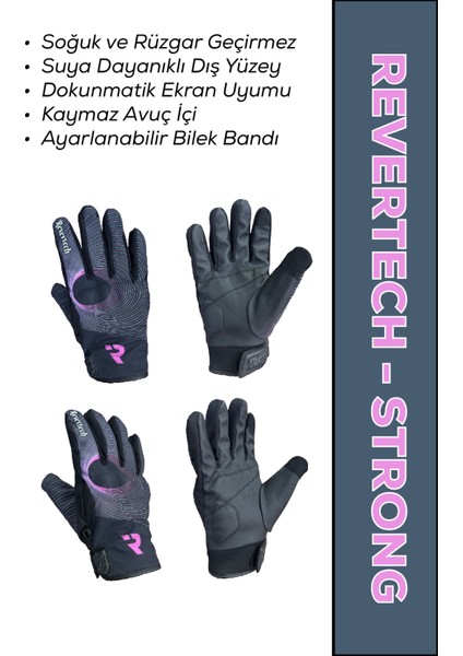 Revertech Strong Pink Circle / Su ve Rüzgar Geçirmez Kışlık Motosiklet Eldiveni