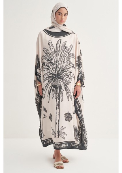 Noir Floş Kaftan Krem