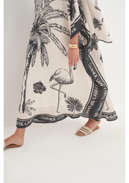 Noir Floş Kaftan Krem fırsatları