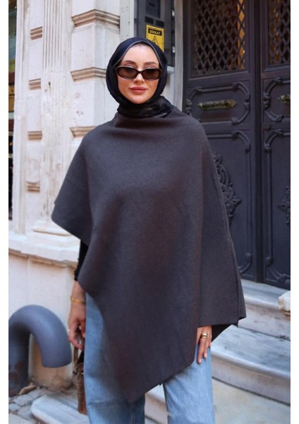 Sümeyra Yılmaz'ın Tercihi Robe Asimetrik Triko Kap Antrasit
