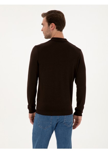 Erkek Kahverengi Regular Fit Yün Karışımlı Fermuarlı Polo Yaka Basic Triko Kazak 50315297-VR029 indirimleri