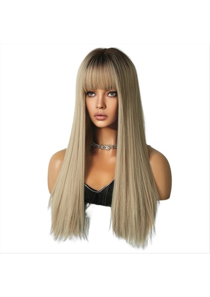 Sarışın Kafa Boyanmış Kahverengi 64CM Cosplay Peruk Avrupa ve Amerika Uzun Düz Saç Gradyan Kapağı Kaplama Peruk (Yurt Dışından)