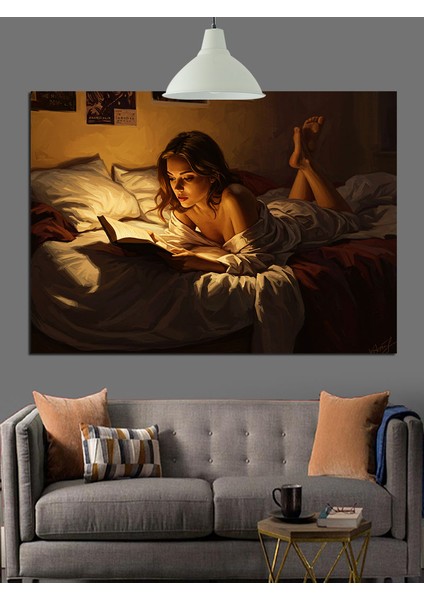 Kitap Okuyan Kadın Huzur Dekoratif Kanvas - Mdf Ahşap Tablo fiyatları
