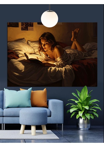 Kitap Okuyan Kadın Huzur Dekoratif Kanvas - Mdf Ahşap Tablo fırsatları