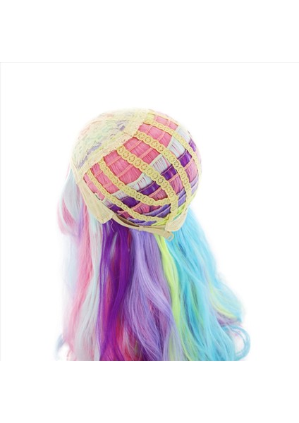 Vurgu Orta Uzunlukta Kıvırcık Saç Sentetik Peruk Dalgalı Gökkuşağı Peruk Performans Müzik Festivali Partisi Düğün Cosplay (Yurt Dışından)