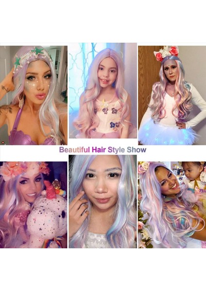 Vurgu Orta Uzunlukta Kıvırcık Saç Sentetik Peruk Dalgalı Gökkuşağı Peruk Performans Müzik Festivali Partisi Düğün Cosplay (Yurt Dışından) fiyatları