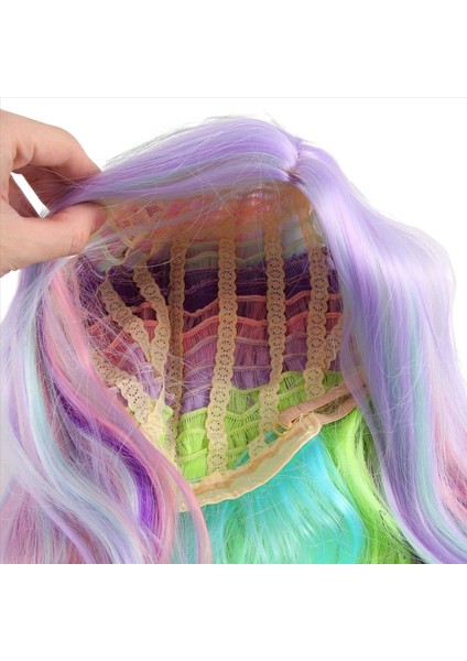 Vurgu Orta Uzunlukta Kıvırcık Saç Sentetik Peruk Dalgalı Gökkuşağı Peruk Performans Müzik Festivali Partisi Düğün Cosplay (Yurt Dışından) indirimleri