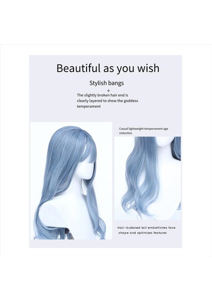 Sentetik Peruklar Dalgalı Karışık Pus Mavisi Uzun Peruk Kadınlar Için Isı Fiber Saç Cosplay Peruk Patlama ile (Yurt Dışından) fırsatları