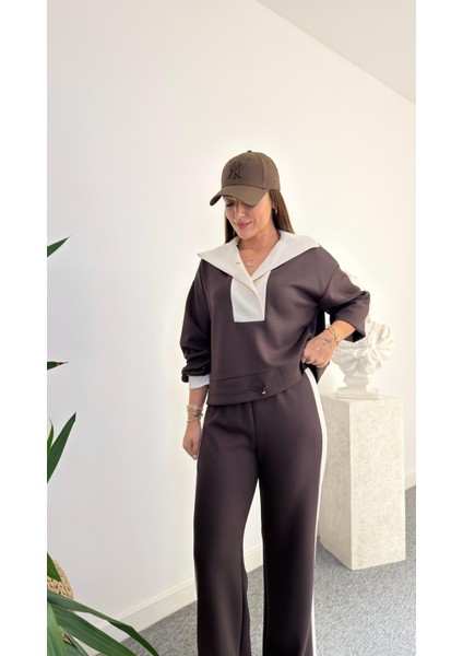 Keyymod Kadın Premium Kalite Geniş Yaka Bol Kalıp Alt-Üst Pantolonlu Modal Ikili Takım