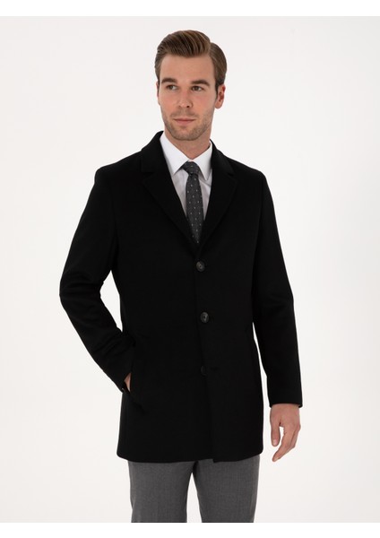 Erkek Siyah Ex Slim Fit Yün Karışımlı Palto 50314593-VR046 modelleri