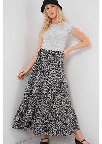 Kadın Etek 8053 Siyah Leopar