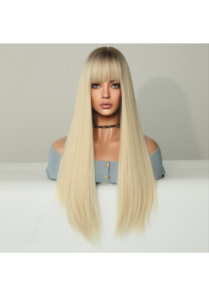 Siyah Gradyan Kırmızı 62CM Cosplay Peruk Avrupa ve Amerika Uzun Düz Saç Gradyanı Renk Kafası Kapağı Peruk (Yurt Dışından) fırsatları