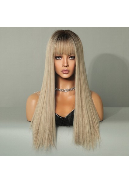 Siyah Gradyan Kırmızı 62CM Cosplay Peruk Avrupa ve Amerika Uzun Düz Saç Gradyanı Renk Kafası Kapağı Peruk (Yurt Dışından) indirimleri