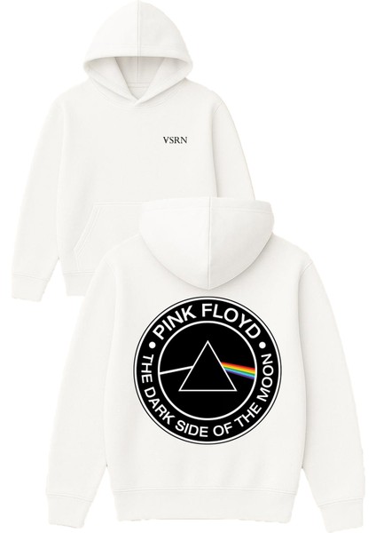 Floyd Tasarım Baskılı Oversize Beyaz Kapüşonlu Sweatshirt