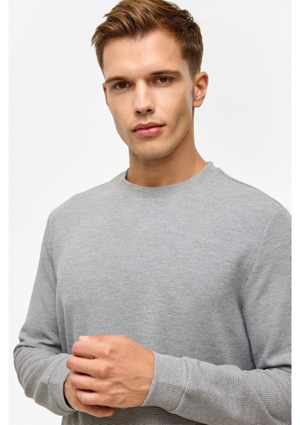 O Yaka Waffle Erkek Sweat SW2013700005 Gri modelleri