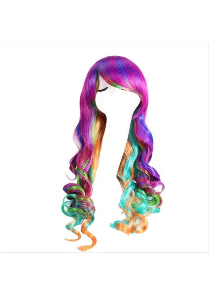Renkli Uzun Kıvırcık Saç Peruk Anime Cosplay Peruk Kadın Avrupa ve Amerikan Zarif Moda Bayan Peruk (Yurt Dışından)