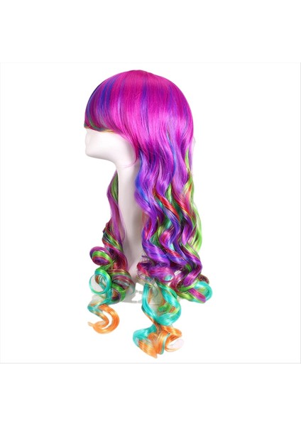Renkli Uzun Kıvırcık Saç Peruk Anime Cosplay Peruk Kadın Avrupa ve Amerikan Zarif Moda Bayan Peruk (Yurt Dışından) fiyatları