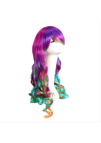 Renkli Uzun Kıvırcık Saç Peruk Anime Cosplay Peruk Kadın Avrupa ve Amerikan Zarif Moda Bayan Peruk (Yurt Dışından) modelleri