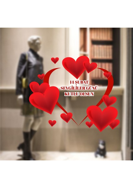 14 Şubat Sevgililer Günü Mağaza Vitrin , Duvar, Cam , Kapı Özel Yeni Sticker Takımı S1474532585