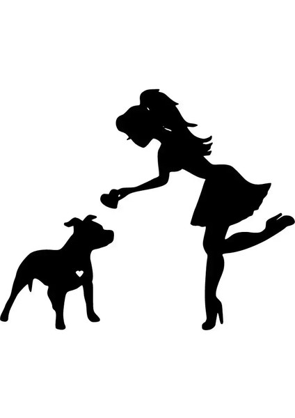 Pitbul ve Kız Duvar Dekor Sticker 40 x 32 cm