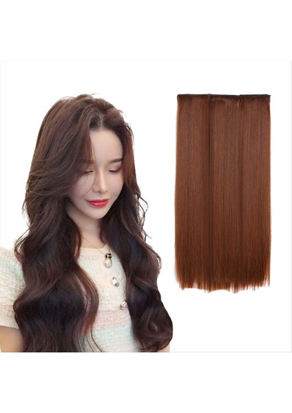 55CM Düz Saç Üç Parçalı Peruk Kadınlar Için Uzun Saç Perukları Cosplay Doğal Saça Dayanıklı Açık Kahverengi (Yurt Dışından) modelleri