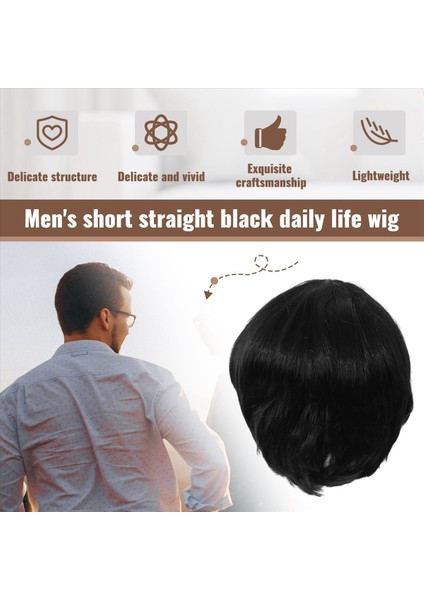 Erkek Kısa Düz Siyah Günlük Hayat Tam Peruk (Yurt Dışından) fırsatları