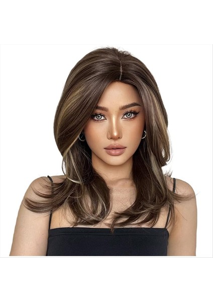 Kadınlar Için Omuz Uzunluğu Peruk Katmanlı Sentetik Lifler Kahverengi Karışık Sarışın Peruk Konforlu Kapak ve Ayarlanabilir Boyut (Yurt Dışından)