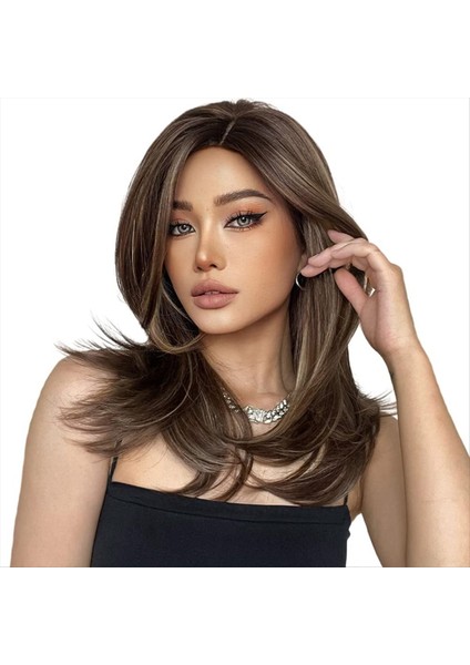 Kadınlar Için Omuz Uzunluğu Peruk Katmanlı Sentetik Lifler Kahverengi Karışık Sarışın Peruk Konforlu Kapak ve Ayarlanabilir Boyut (Yurt Dışından) modelleri