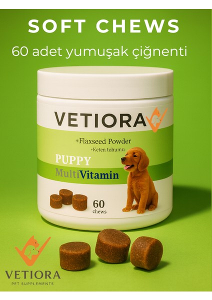 Yavru Köpeklere Özel Multivitamin Güçlü Bağışıklık, Sağlıklı Tüyler, Güçlü Eklem, Kas ve Kemikler. Çiğnenebilir Ödül Formunda, 60 Adet, 150 gr fiyatları