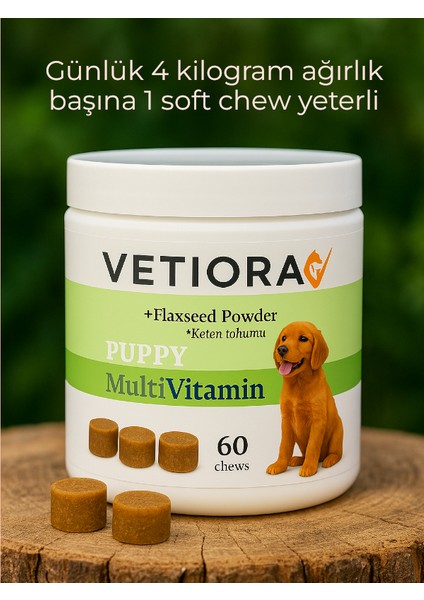 Yavru Köpeklere Özel Multivitamin Güçlü Bağışıklık, Sağlıklı Tüyler, Güçlü Eklem, Kas ve Kemikler. Çiğnenebilir Ödül Formunda, 60 Adet, 150 gr fırsatları