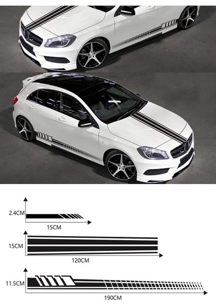 Oto Özel Yeni Sticker Set Kaput-Marşpiyel-Sport 5 Parça Siyah 15*2,5 - 21*90 - 10*190 cm