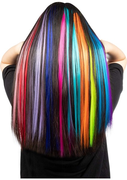 13 Adet Renkli Parti Saç Uzatmalarında Renkli Klipsi Vurgular 55CM Düz Sentetik Saç Parçaları Mor + Mavi (Yurt Dışından) indirimleri
