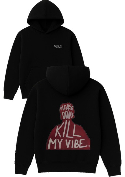 Dont Please Tasarım Baskılı Oversize Siyah Kapüşonlu Sweatshirt