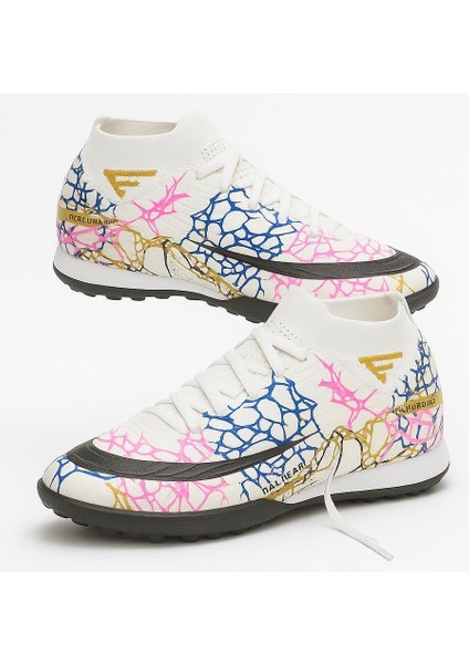 Erkek Likralı Çoraplı Halısaha Spor Ayakkabı- Beyaz Altın fırsatları