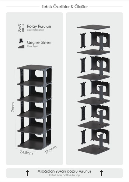 Omas Lüks 5 Katlı Ayakkabılık Düzenleyici Organizer – Portatif ve Şık Tasarım