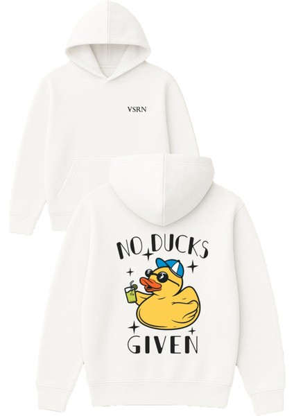 No Ducks Gıven Tasarım Baskılı Oversize Beyaz Kapüşonlu Sweatshirt