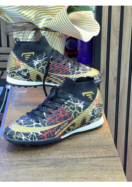 Erkek Likralı Çoraplı Halısaha Spor Ayakkabı- Siyah Altın