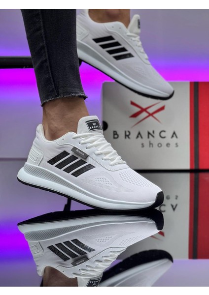 Unisex Micro Taban Fuspetli Spor Ayakkabı-Beyaz-Siyah