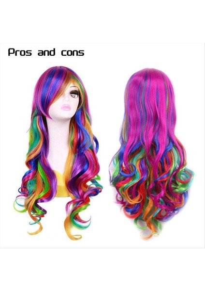 Lady Rainbow Uzun Kıvırcık Peruk Moda Cosplay Kostüm Saç Anime Full Wavy Party Wig 70CM (Yurt Dışından) fiyatları
