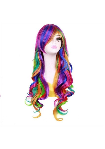 Lady Rainbow Uzun Kıvırcık Peruk Moda Cosplay Kostüm Saç Anime Full Wavy Party Wig 70CM (Yurt Dışından) fırsatları