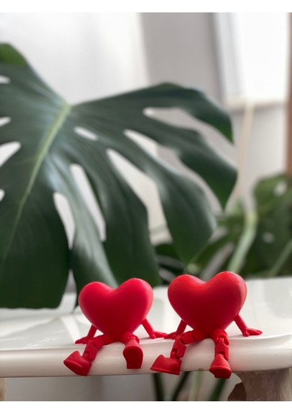 Sevimli 2'li Oturan Kalp Figürü - Dekoratif Ofis/ev Hediyesi Kırmızı