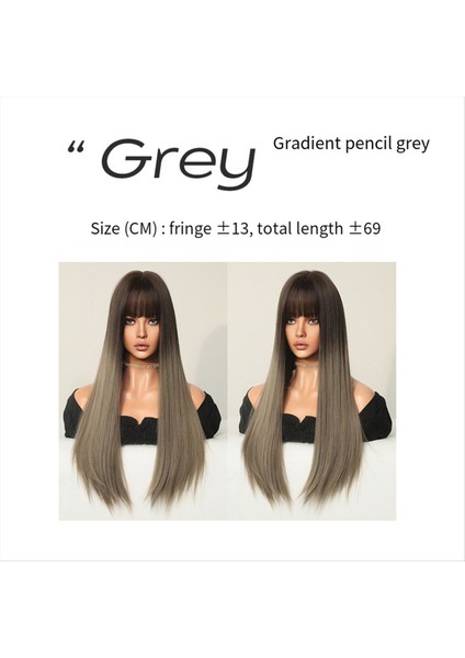 Gradyan Kalem Gri 69CM Cosplay Wig Avrupa ve Amerika Uzun Düz Saç Gradyan Renk Kafası Kaplama Peruk (Yurt Dışından) indirimleri