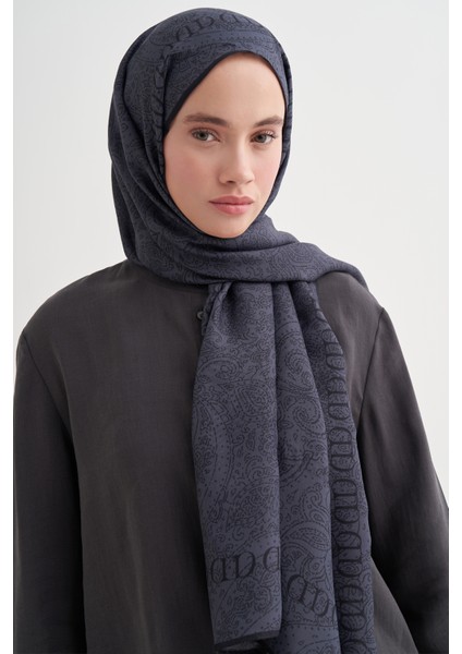 Elenora Monogram Floş Şal Füme