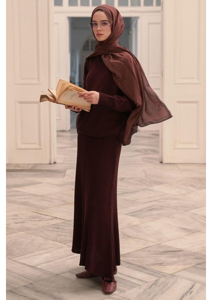 Fitilli Triko Etekli Takım Mürdüm