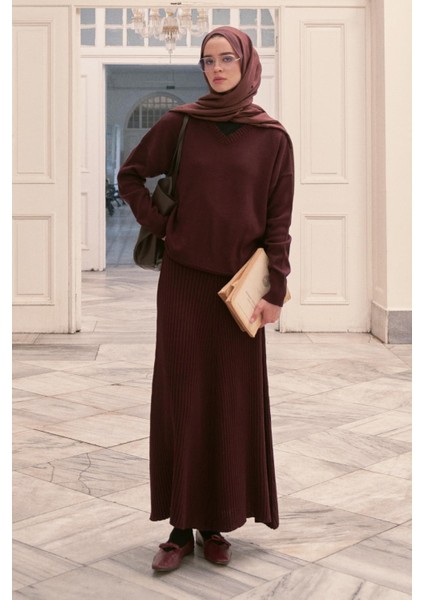 Fitilli Triko Etekli Takım Mürdüm fiyatları