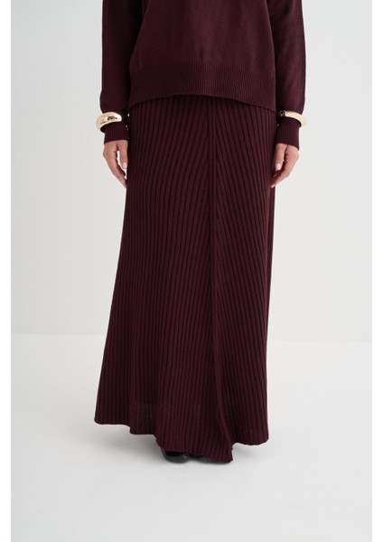 Fitilli Triko Etekli Takım Mürdüm