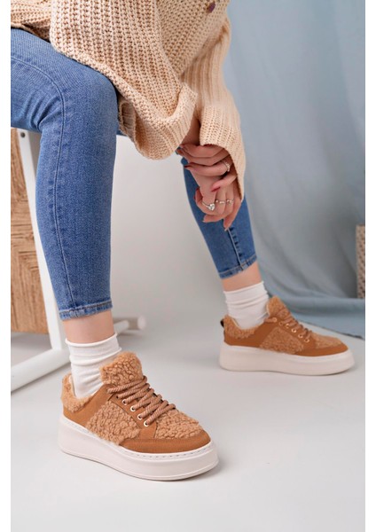 Kadın Peluş Detaylı Spor Ayakkabı - Kahverengi modelleri