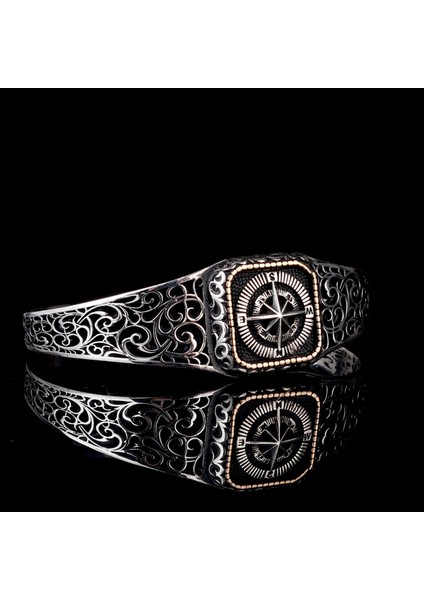 925 Ayar Gümüş Pusula Model Otantik Motif Erkek Bileklik